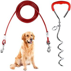 Hondenlijn Met Grondpen - Grondpen Hend - Aanleglijn Hond - Grondpin hond - Aanlegspiraal Hond