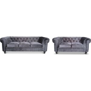 Chesterfield Banken Set - 2 & 3 Zits - Velvet Zwart- Design