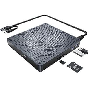 Externe DVD Speler - Externe DVD Speler voor Laptop - Externe DVD Speler en Brander - 5-in-1 externe cd-dvd-brander met 2 USB-poorten - Grijs