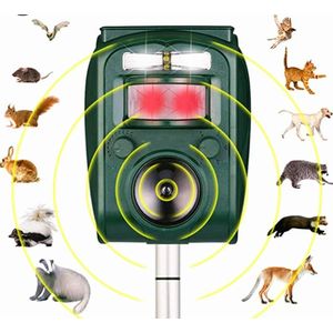 Solar Ultrasone Dieren Verjager - Nieuwe Zonne Energie Repellent Sensor - Outdoor Tuin Pest Muis Vogel Kat Hond Vleermuis Das Vos Repeller - Houd Dieren Weg - 110 Graden Hoek 4-6m Verte