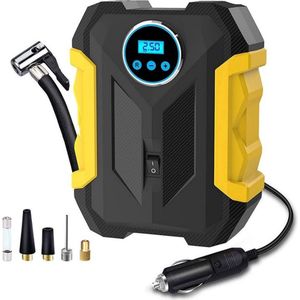 Velox Autobanden Pomp - Draagbare luchtcompressor - 3 Opzetstukken - Elektrische fietspomp - Met Drukmeter - Mini Compressor - Led Lamp - 12 V - 10,3 BAR - Geel