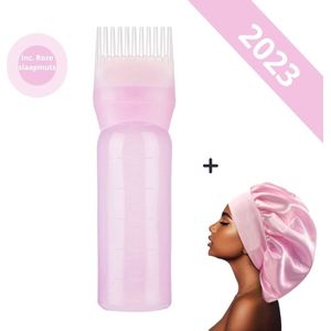 HairGlowGoods - Haar olie applicator - Bruikbaar voor rosemary oil, Rozemarijn olie, Mielle rosemary mint oil - Haar flesje - roze - Inc. slaapmuts