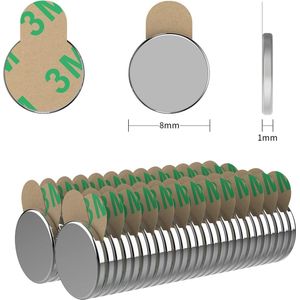 STAR&STER Magnetpro Zelfklevende magneten, 8 x 1 mm, mini-kleefmagneten, per paar gemagnetiseerd voor presentatie, magneetborden, 50 stuks