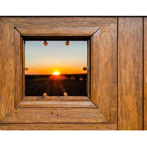 Tuindoek Zonsondergang Vanuit Het Houten Raam - Tuindecoratie 152x200cm