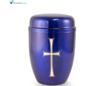 Bokaal urn blauw met kruis - staal