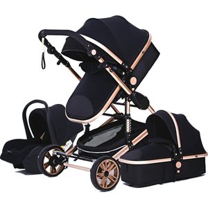 Kinderwagen 3 in 1 - Wandelwagen - Kinderwagen 3 in 1 Inclusief Autostoel - Buggy - Buggy 3 in 1 Kinderwagen - Zwart/Goud