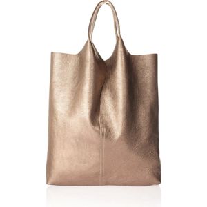 Goudkleurige Leren Shopper - Giorgio Costa - shoppingbag goud - damestas - leer metallic dames tas shopping bag gouden tas