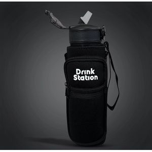 Drink Station Waterfles / Drinkfles | 1 liter | Zwart black | Handig zakjes voor je telefoon sleutels en Airpods| BPA- & Lekvrij | Drinkfles met rietje volwassenen | Drinkfles volwassenen | Drinkfles 1 liter | Gratis bagstrap erbij | Cadeau voor haar