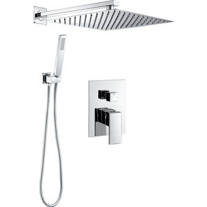 WEBO Rio Vierkant regendoucheset - Inbouw - Chroom - Doucheset - 20cm - Stortdouche - Complete doucheset - Handdouche