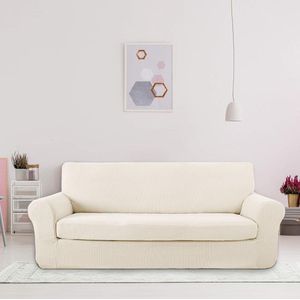Elastische Bankhoezen voor 4 Zits, Jacquard Stretch Sofa Cover voor Woonkamer, Kantoor, 237-250 cm, Wit