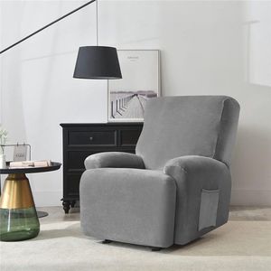 Relax stoelhoes, zacht, fluweel, rekbaar, 4-delig, antislip, met zijvak, meubelbescherming, wasbaar, voor 1-zits, kantelbare stoel (donkergrijs)