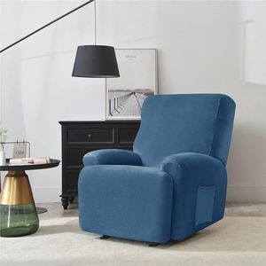 Relax stoelhoes, zacht, fluweel, rekbaar, 4-delig, antislip, met zijvak, meubelbescherming, wasbaar, voor 1-zits, kantelbare stoel (koningsblauw)