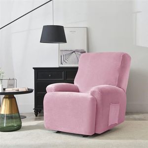 Ligstoelhoezen met zakken, effen kleur fluwelen fauteuil stoelhoezen 4 stuks, polyester spandex meubelbeschermer, antislip fauteuil bankhoes voor woonkamer (roze)