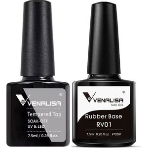 Venalisa Top en Rubber Base Coat UV Gellak Set - 15 ml (2x 7.5 ml) - Gellak Starterspakket - Gellak Top Coat - Gellak Rubber Base Coat - Gellak Set - Venalisa Gellak - Gellak Nagellak