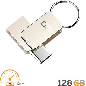 Mini USB Stick 128GB - USB-C & USB 3.0 Flashdrive - Mini Flashdrive voor Windows, Mac, Android, iPhone 15/16, Tablet & PC - Razendsnelle Dataoverdracht - Zilver grijs