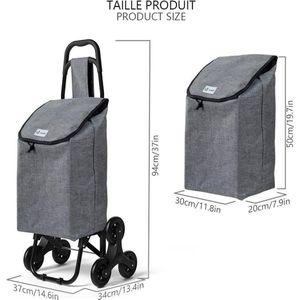 Boodschappentrolley met 6 wielen met waterdicht vak, opvouwbare marktwagen, 2-in-1, tas van Oxford, trolley, trap, grijs