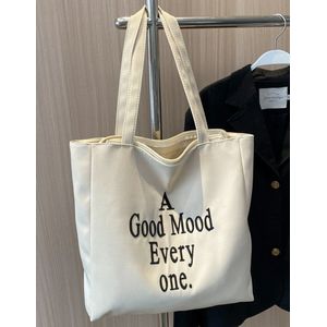 Tote Bag - Grafische tas - Shopper - Beige - Met rits - Inspirerende print - Duurzaam - Trending