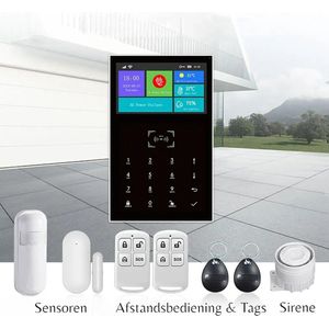 Alarmsysteem | 4G doormelden | inclusief Display | Deur sensor | PIR Sensor, | 2 x Tag (druppel) | 2x Afstandsbediening | Sirene