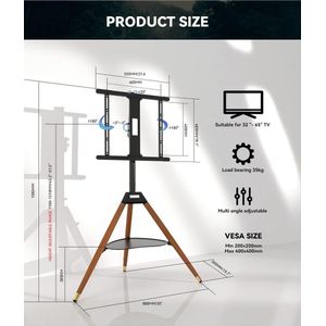 Support TV Trépied, Support TV Chevalet pour TV 32-65 pouces, Support TV Studio réglable en hauteur, pivotant à 180°, adapté à la chambre à coucher, au salon, Support TV d'angle