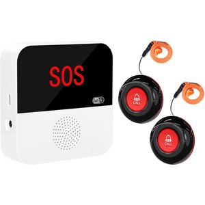 SOS Knop | Met Display | Veiligheid voor Ouderen | Pager functie | 2,4Ghz | Krijg overal een melding | Visueel & Hoorbaar Alarm | Plak op Muur, Tafel of op een Rolstoel | Kan ook om nek gedragen word
