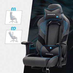 Gamestoel - Bureau stoel - Kantelbaar - Met rugkussen en Hoofdsteun - Zwart grijs