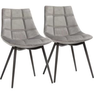 Eetkamerstoelen set van 2 - Gewatteerde zitting - Stalen poten - Modern - Grijs
