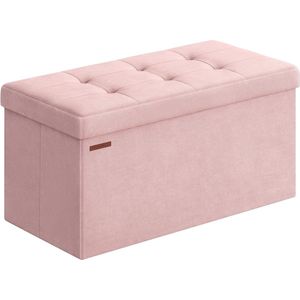 Stoffen box - Opbergkist - Van stof - Gewatteerde zitting - 38 x 76 x 38 cm - Roze