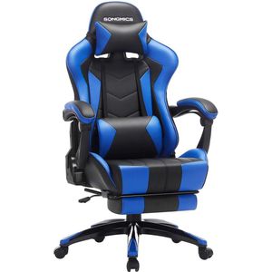 Gamingstoel -Bureaustoel - Met voetsteun - Extra groot - Zwart-Blauw