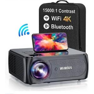 Wimius K8 Projector - Mini Beamer - Scherm - Projector - Mini projector - 4K Kwaliteit - 15.000 Lumen - WiFi & Bluetooth - Draagbaar - Zwart