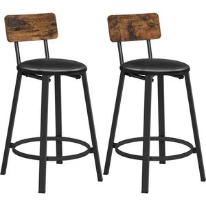 Barkrukken - Barstoelen - Met rugleuning en zachte zitting - Metalen frame - Set van 2 - Bruin zwart