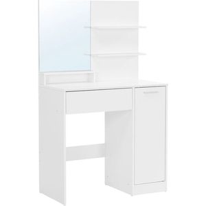 Rootz Kaptafel - Met Planken En Lade - Make-up Bureau Met Planken - Slaapkamer Organisator - Vanity Station - Stijlvol Vanity Bureau - Spaanplaat - Wit - 80 x 40 x 132 cm (L x B x H)