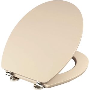 Wc-bril ""Telo"" - eenvoudige look in beige - hoogwaardige houten kern - comfortabel zitgevoel - effen design past in elke badkamer / toiletbril / wc-deksel
