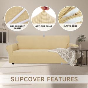 Stretch Bankhoes 1 Zit, Elastische Bankhoezen Voor Woonkamer, Universele Rekbare Armsteun Sofahoes, Krasbestendig Meubelhoes Voor Bank, Beige