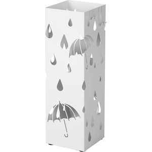 Rootz Paraplubak - Metalen Paraplubak Met Haken - Moderne Paraplubak - Hoge Paraplubak - Paraplurek - Plaatijzer - Wit - 15,5 x 15,5 x 49 cm