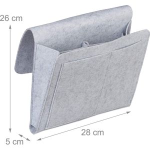 bed organizer, 5 vakken, opbergruimte bed & bank, vilten bedside pocket HBD 26 x 28 x 5 cm, lichtgrijs