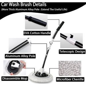 15° Gebogen Autowasborstel Met Lange Telescoopsteel 43"" Aluminium Auto Wasborstel Multifunctionele Caravanborstel Car Cleaning Mop Voor Camper Schoonmaakborstel Reinigingsset Microvezeldoek Borstel