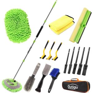 Auto Cleaning Kit, 62 Inch Auto Wash Mop Mitt met Lange Handvat, Auto Wasborstel Reiniging Kit Voorruit Ruitenwisser, Auto Wiel Borstel, Auto Detailing Borstel Set, Complete Auto Reiniging Supplies
