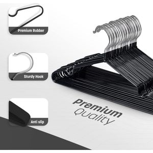20 hoge kwaliteit rubber gecoate metalen hangers - Heavy Duty - Ruimtebesparende kleerhanger organisator (Zwart)