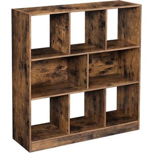 Rootz Boekenkast - Houten staande plank - 8 vakken - Moderne boekenkast - Verstelbare plank - Hoge boekenplank - Boekenkast met meerdere niveaus - Spaanplaat - Vintage Bruin - 97,5 x 30 x 100 cm (L x B x H)
