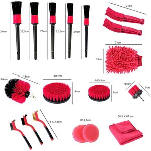 18-delige autoreinigingsset inclusief 4-delige snoerloze boorset(Rood)