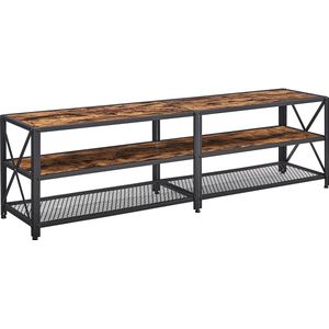 TV-meubel - Lowboard - Met planken - Stalen frame - Bruin-zwart