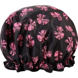 Douchemuts dames zwart/roze bloemen - One-size - Badmuts/vrouwen/kinderen/kind/badmutsen/waterdicht/lang haar/shower cap
