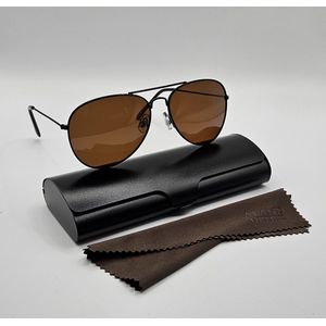 Unisex zonnebril gepolariseerd / pilotenbril / bril met harde brillenkoker en doekje - UV400 cat 3 - bril met brillenkoker / bruine lenzen - PZ2421 Geweldig cadeau / Aland optiek