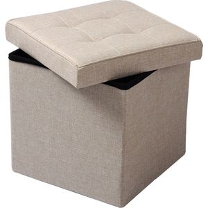 Voetenbank Jacobus met opbergruimte - Poef met opberg - Opbergbox hocker - Zitkist met deskel - Beige - Stof - 50x35x45cm