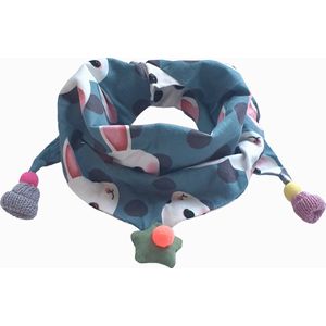Driehoekige Sjaal voor Kinderen - Pomponnetjes - 100x25cm - Halsdoek - Driehoek Sjaal - Blauw - Print - Pompons