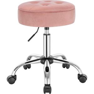 Velvet Werkkruk Ivo - Op wielen - Kapperskruk - Roze - Zadelkruk - Tabouret draaikruk - Zonder rugleuning - Ergonomisch -