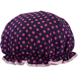 Douchemuts dames blauw/roze stippen - One-size - Badmuts/vrouwen/kinderen/kind/badmutsen/waterdicht/lang haar/shower cap