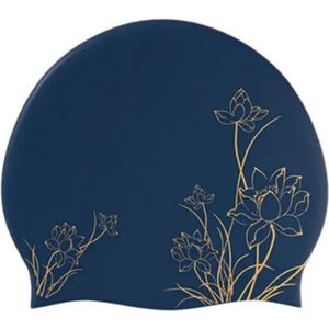 Badmuts dames blauw/goud print - Onesize - Douchemuts/vrouwen/kinderen/kind/badmutsen/waterdicht/lang haar/shower cap