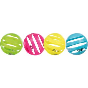 Trixie Set Speelballen met Belletje - Ø 4 cm - Kunststof - 4 stuks - Assorti