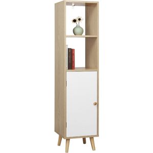 Moderne Boekenkast - 4 Lagen - Inclusief deur - Wit/Oak - 33x30x133cm - Boekenplank - Woonkamer, slaapkamer en kinderkamer - Hout